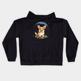 Corgi Rainy Day With Umbrella Kids Hoodie